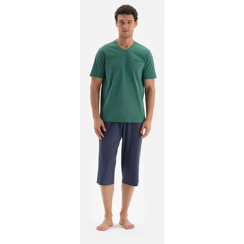 Dagi Khaki Underwear V-Neck Capri Knitted Pajamas Set