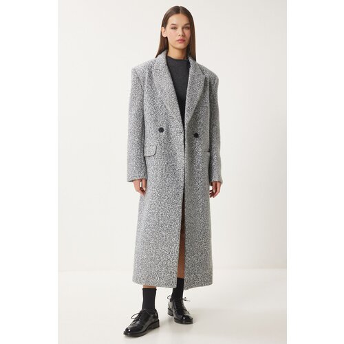 Happiness İstanbul Women's Gray Premium Oversize Boucle Coat Slike