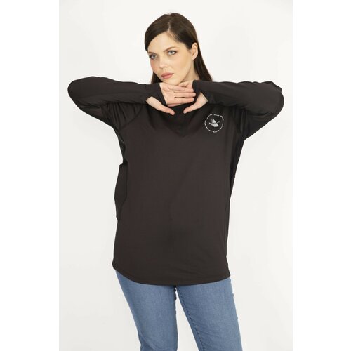 Şans Women's Black Plus Size Front Pat Zipper Sweatshirt Slike