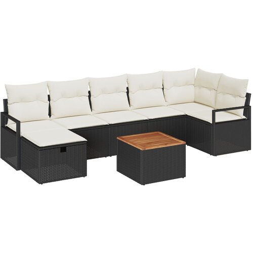 vidaXL 8-dijelna vrtna garnitura s jastucima crni poli ratan, 2-sjedna vrtna sofa s jastucima crni poli ratan Cijene