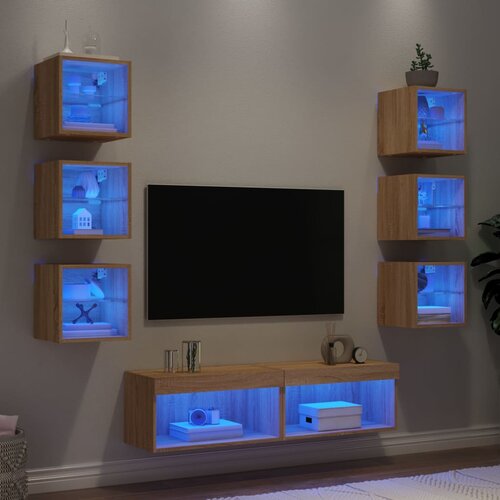 vidaXL Komplet TV omaric LED 8-delni sonoma hrast inženirski les Cene