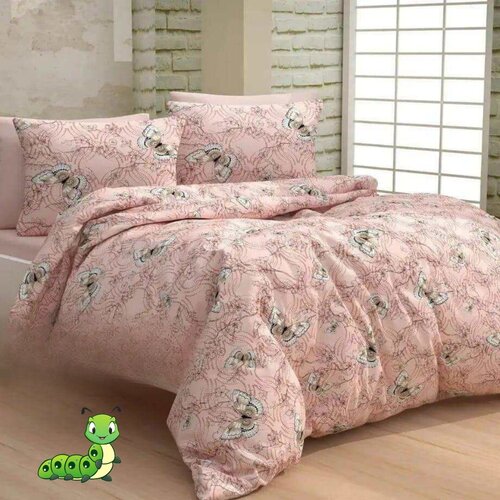 Gusenica posteljina roze krem leptiri - 140x220 Slike