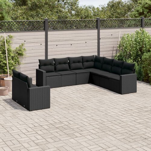 vidaXL 9-dijelni set vrtnih sofa s jastucima crni od poliratana Cijene