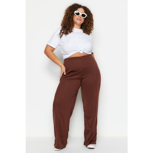 Trendyol Curve Plus Size Pants - Brown - Slim Cene