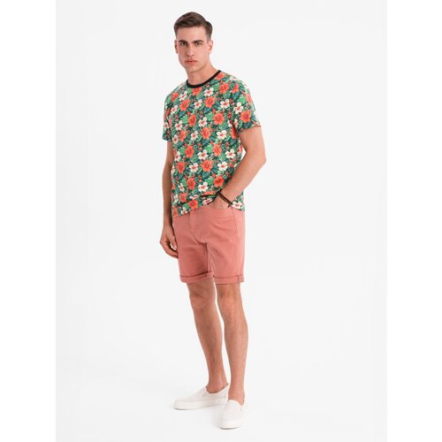 Ombre Men&amp;#039;s denim classic shorts with rolled up leg - coral Slike