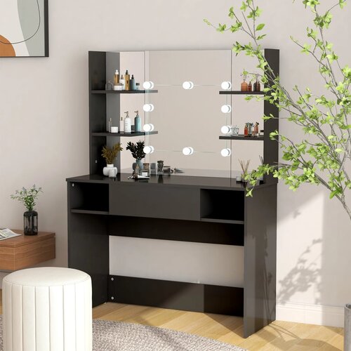 The Living Store Toaletna mizica z LED lučkami 100x40x135 cm MDF črna - Mizica Za Ličenje, (21494805) Cene
