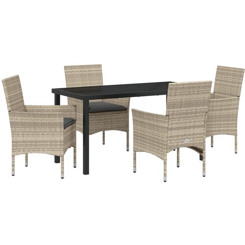 vidaXL 5-dijelni vrtni set za blagovanje s jastučićima svjetlosive boje Poly Rattan, vrtni stol crn 140x80x73 cm, kaljeno staklo Cijene
