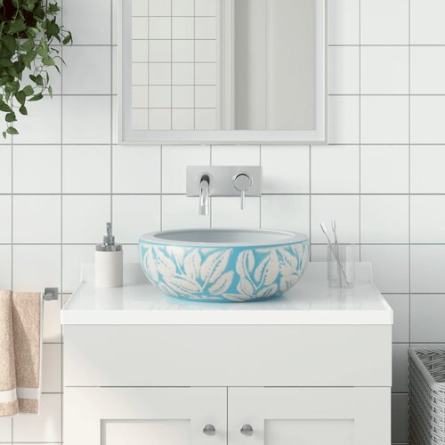 Nadgradni umivaonik bijelo-plavi okrugli &Phi; 41 x 14 cm keramički Cijene