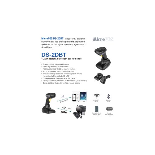 MicroPOS 1D/2D bar kod citac DS-2DBT,crni,BT,WF Slike