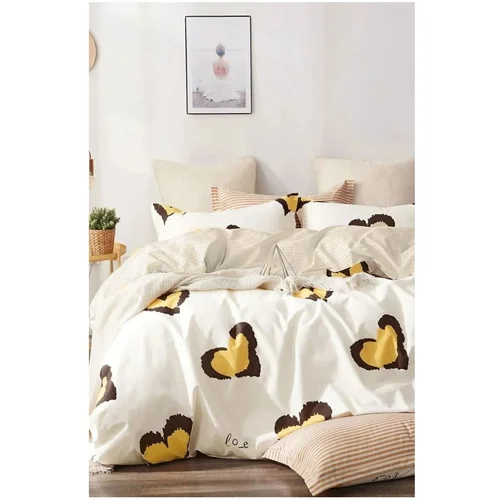 Mila Home Žuta posteljina za bračni krevet/za produženi krevet od renforce pamuka s uključenom plahtom/4-dijelna 200x220 cm Double Heart –