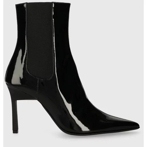 Calvin Klein Kožne gležnjače GEO STILETTO CHELSEA BOOT 90-PAT za žene, boja: crna, s tankom potpeticom, HW0HW01809