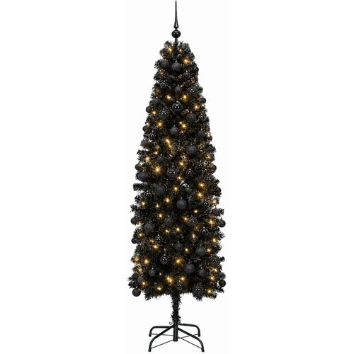  Umjetno usko božićno drvce s kuglicom 210 cm 300 LED lampica - 210 cm s LED-ima i crnim lopticama Slike