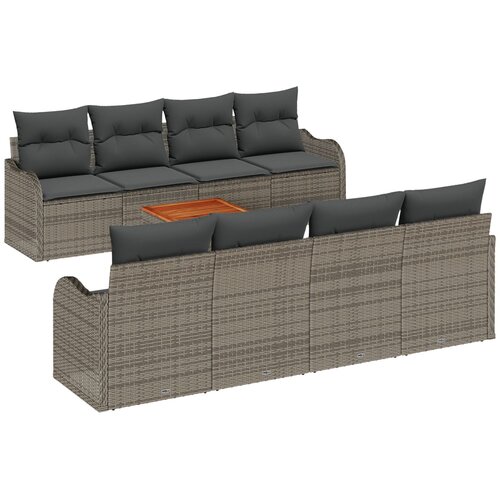 VidaXL 9-dijelni set vrtne sofe s jastučićima sivo-poliratan akacija, 2-sjedalna vrtna sofa s jastučićima sivo-poliratan Slike