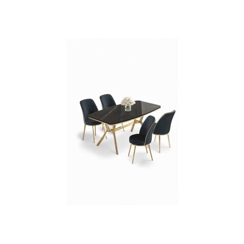 Hanah home Set trpezarijskog stola i stolica (5 delova) Lena Black Marble Gold Anthracite Cene