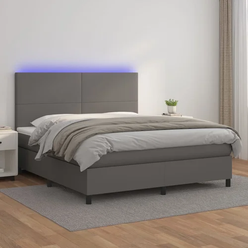 The Living Store Box spring postelja z vzmetnico LED siva 180x200cm umetno usnje - Box Spring Postelja, (21516353)