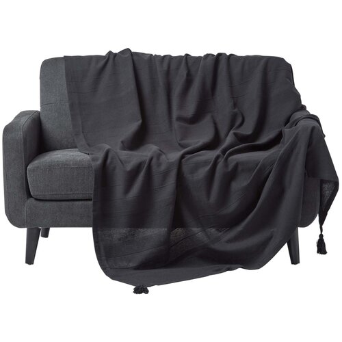 HOMESCAPES Bombažna odeja Rajput Ribbed Black, 225x255 cm, (20749818) Cene