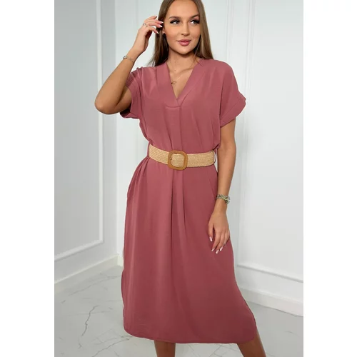 Kesi Dress with a decorative belt dark pink