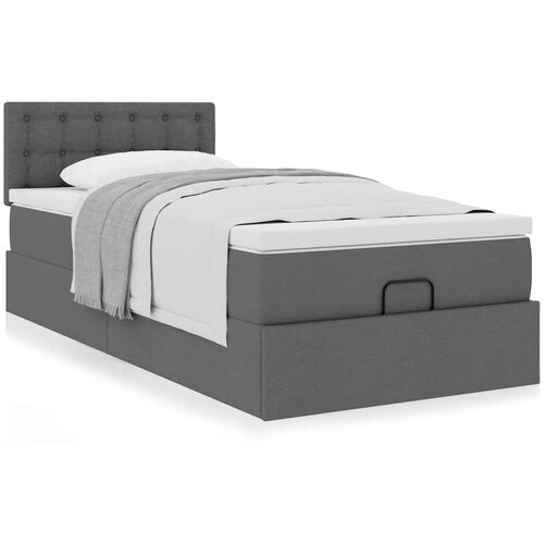 vidaXL Otomanski posteljni okvir z vzmetnico siv 90x200 cm blago Cene