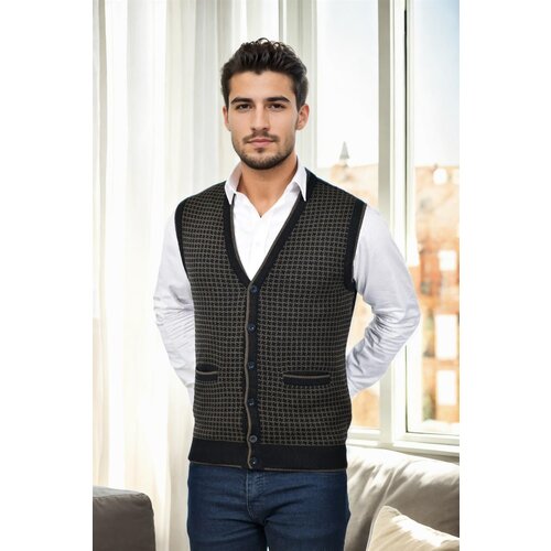 Dewberry 37376 Houndstooth Patterned Mens Knit Vest-BLACK Cene