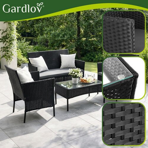 Gardlov Ba&amp;scaron;tenski Set Klupa Sto i Fotelje Crni Ratan Slike