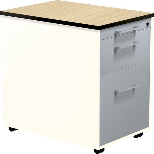 mauser Predalnik na kolesih, VxG 573 x 600 mm, 1 predal za material, 1 predal za obešalne mape, čisto bele / aluminijasto srebrne barve / javor Cene