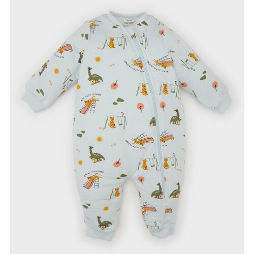 Defacto Baby Boy Newborn Dinosaur Printed Zippered 2.5 Tog Fiber Combed Cotton Long Sleeve Jumpsuit Cene