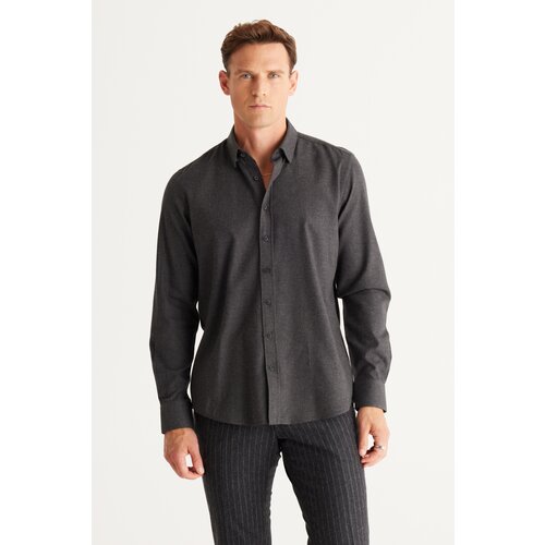 ALTINYILDIZ CLASSICS Men's Anthracite Recycle Slim Fit Slim Fit Hidden Button Collar Cotton Flannel Lumberjack Shirt Slike