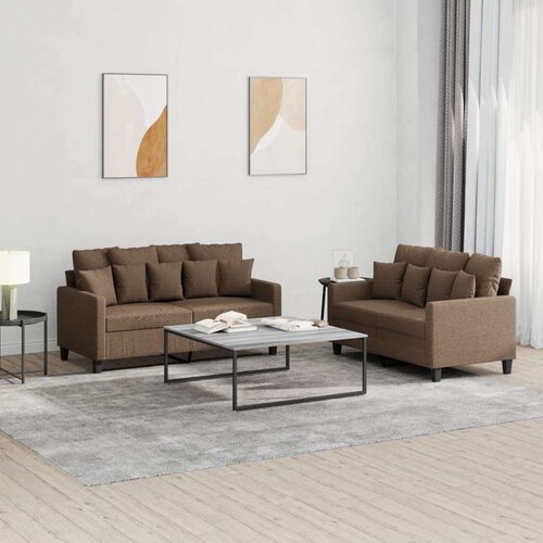  2-dijelni set sofa s jastucima smeđi od tkanine Cijene