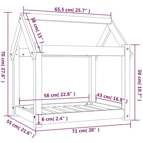  Krevet za pse sivi 71 x 55 x 70 cm od masivne borovine Slike