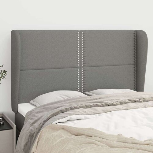  Vzglavje z u&amp;scaron;esi temno sivo 147x23x118/128 cm blago, (20736194) Slike