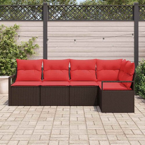  Sjedeća garnitura za vrt 5 kom. Smeđa i crvena poliratan 232 x 122 x 85 cm Slike