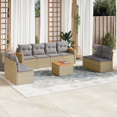 VidaXL 9-dijelni set vrtnih sofa s jastucima bež od poliratana Slike