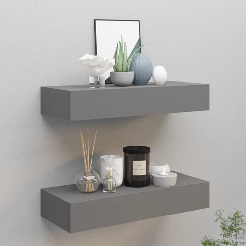 VidaXL zidne police s ladicama 2 kom sive 60 x 23,5 x 10 cm MDF Slike