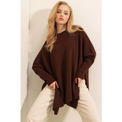 Bigdart 15783 Brown Slit Poncho Sweater