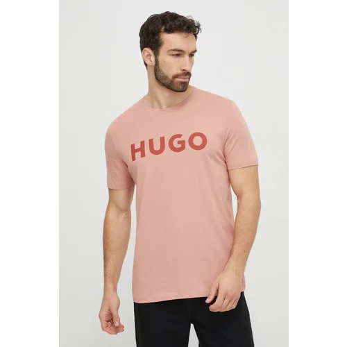 Hugo Pamučna majica za muškarce, boja: ružičasta, s tiskom