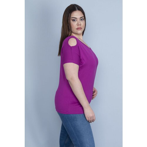 Şans Women's Plus Size Purple Decollete Viscose Blouse Slike