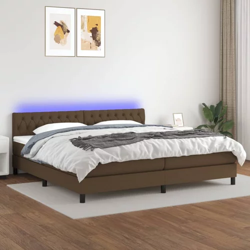 vidaXL Box spring postelja z vzmetnico LED temno rjava 200x200cm blago, (20724889)