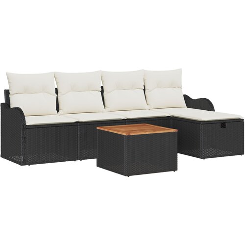vidaXL 6-dijelni set vrtnih sofa s jastučićima crni poli ratan, 2-sjedna vrtna sofa s jastučićima crna poli ratan Cene