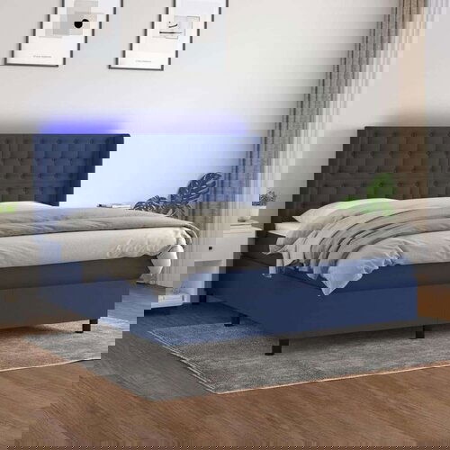  Krevet box spring s madracem LED plavi 160x200 cm od tkanine Slike