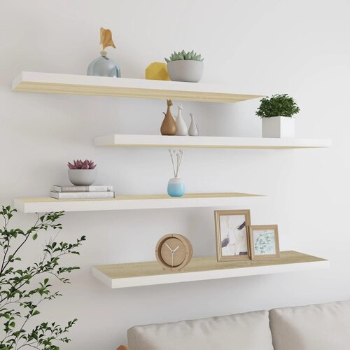 vidaXL Stenske police 4 kosi barva hrasta in bela 90x23,5x3,8 cm MDF Cene