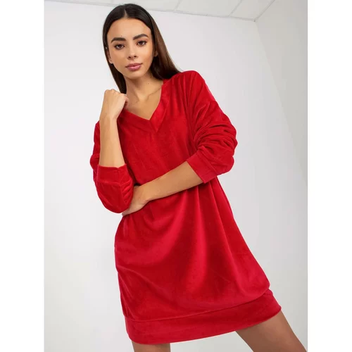Fashion Hunters Red velor dress with long sleeves