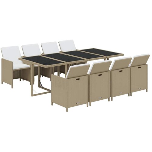  9-dijelni vrtni blagovaonski set od poliratana s jastucima bež 219 cm table length Slike