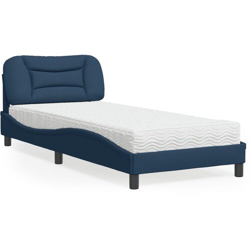 VidaXL Postelja z vzmetnico modra 90x200 cm blago Slike