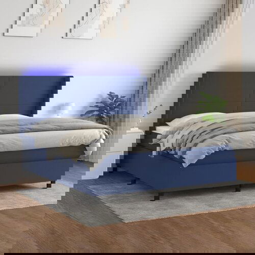 The Living Store Box spring postelja z vzmetnico LED modra 160x200 cm blago - Box Spring Postelja, (21438536) Slike
