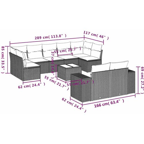  10-dijelni set vrtnih sofa s jastucima crni od poliratana Crna 83 x 62 x 69 cm Slike