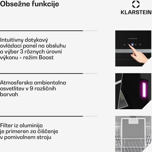 Klarstein BigBite kosa napa | režim ekstrakcije i recirkulacije zraka | sigurnosno staklo | 417 m&amp;sup3;/h | 60 cm Slike