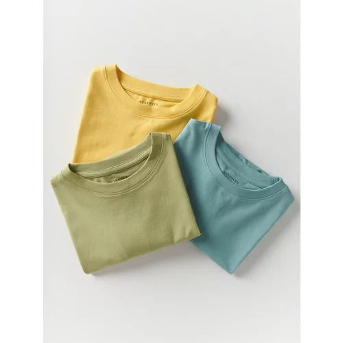 Reserved - Komplet od 3 predimenzionirane pamučne majice kratkih rukava - svjetložuto