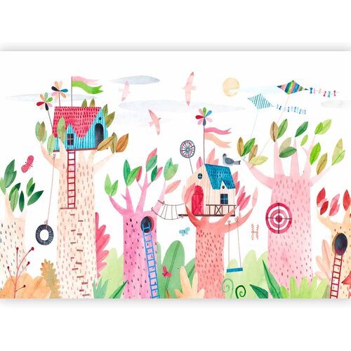  Foto tapeta - Painted tree houses - a colourful fantasy with kites for children 150x105 Standard Cijene