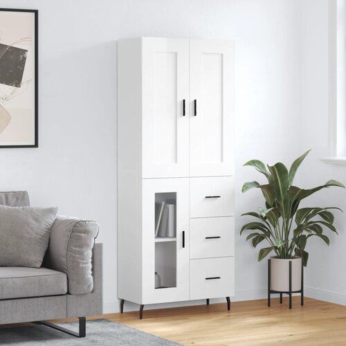 VidaXL Visoka komoda visok sijaj bela 69,5x34x180 cm inženirski les Slike
