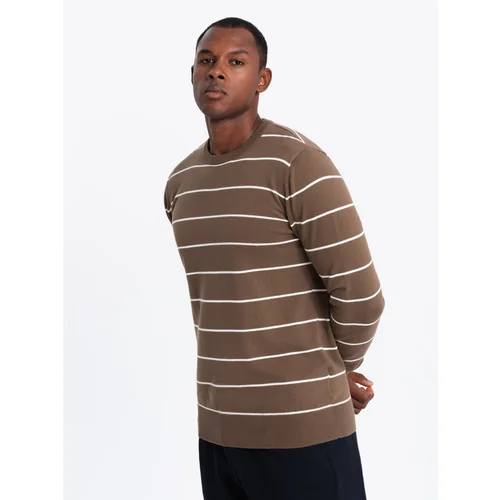 Ombre Men's casual sweater with horizontal stripes - brown